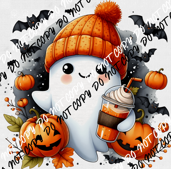 Cute Ghost in Beanie with Iced Drink DTF Transfer - We Print U Press DTF Transfers
