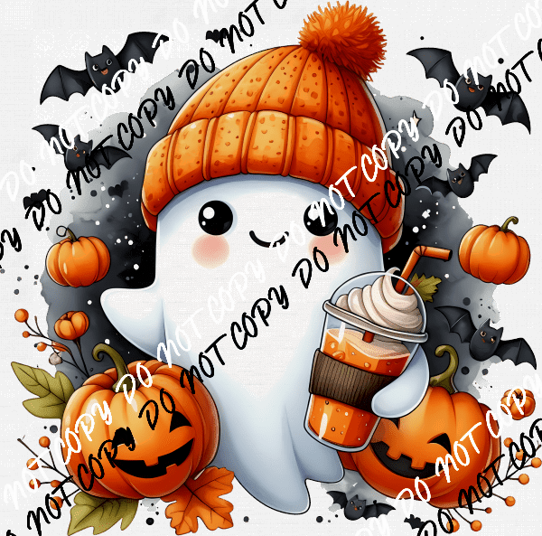 Cute Ghost in Beanie with Iced Drink DTF Transfer - We Print U Press DTF Transfers