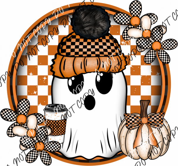 Cute Ghost In Checkered Circle Dtf Transfer Rtp Transfers