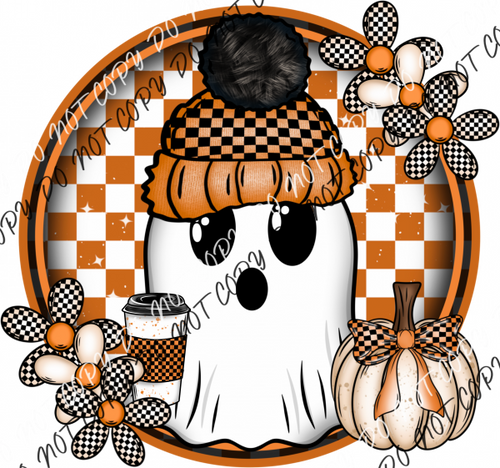 Cute Ghost In Checkered Circle Dtf Transfer Rtp Transfers