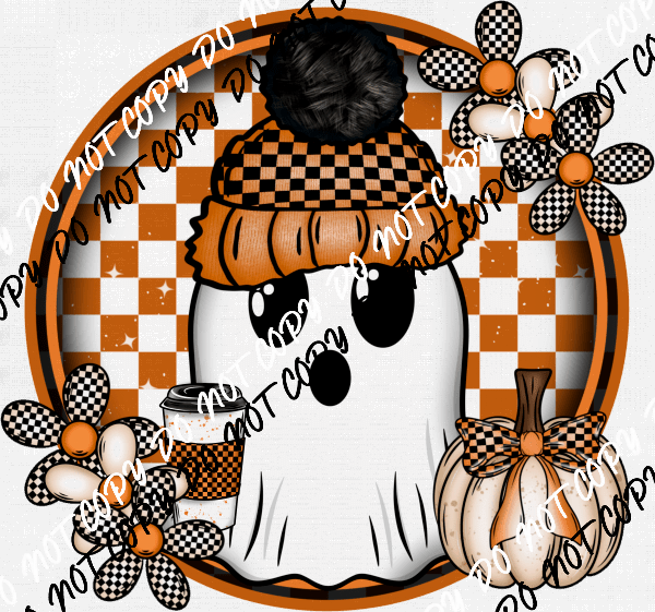 Cute Ghost in Checkered Circle DTF Transfer - We Print U Press DTF Transfers