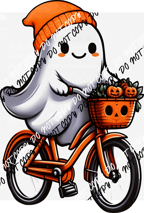 Cute Ghost on a Bike with Basket DTF Transfer - We Print U Press DTF Transfers