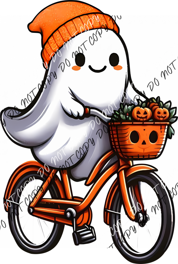 Cute Ghost On A Bike With Basket Dtf Transfer Rtp Transfers