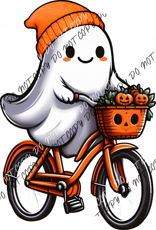 Cute Ghost On A Bike With Basket Dtf Transfer Rtp Transfers