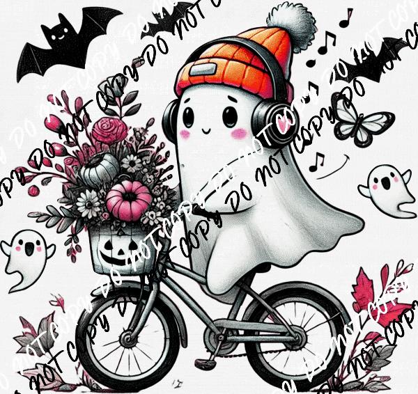 Cute Ghost on a Bike with Headphones DTF Transfer - We Print U Press DTF Transfers