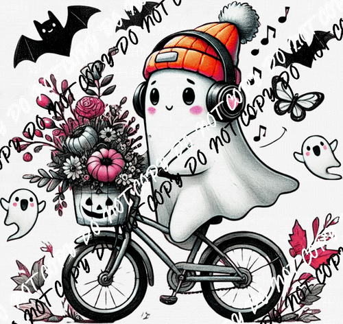 Cute Ghost on a Bike with Headphones DTF Transfer - We Print U Press DTF Transfers