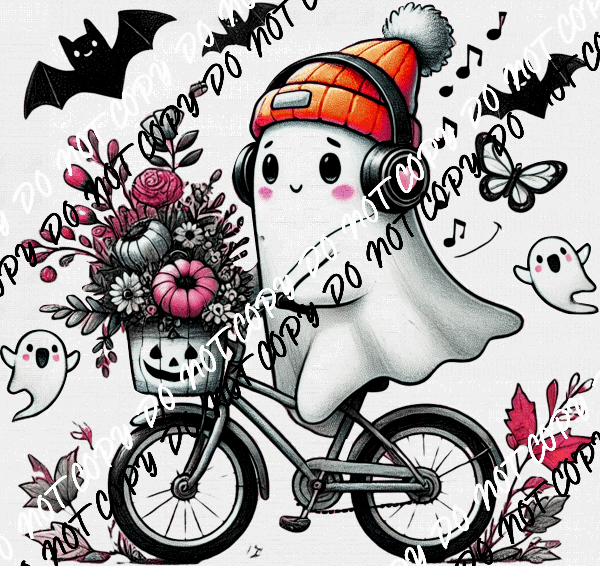Cute Ghost on a Bike with Headphones DTF Transfer - We Print U Press DTF Transfers