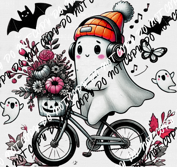 Cute Ghost on a Bike with Headphones DTF Transfer - We Print U Press DTF Transfers