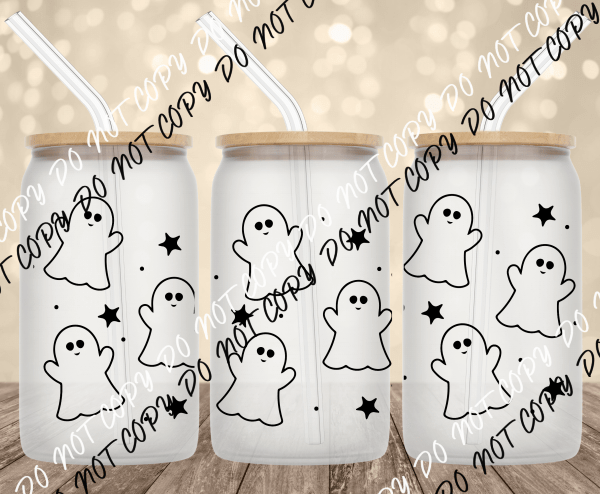 Cute Ghost UV Transfer for 16 oz Glass Can - We Print U Press DTF Transfers