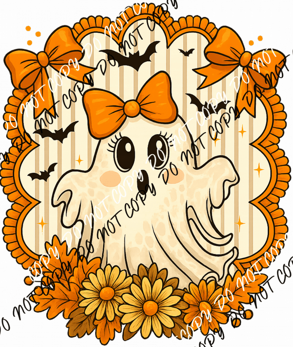 Cute Ghost with Bows and Fall Florals DTF Transfer - We Print U Press DTF Transfers