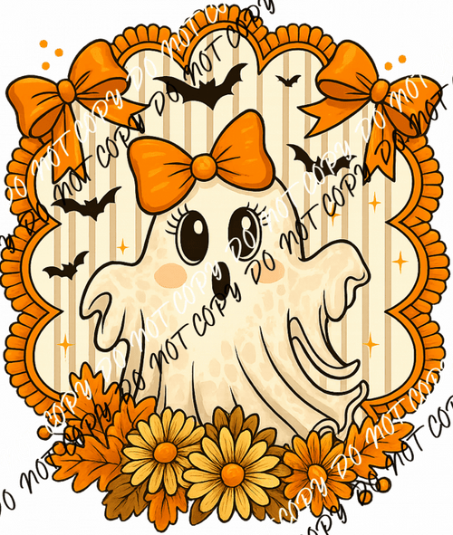 Cute Ghost with Bows and Fall Florals DTF Transfer - We Print U Press DTF Transfers