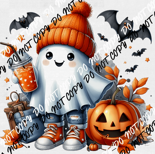 Cute Ghost with Drink and Backpack DTF Transfer - We Print U Press DTF Transfers