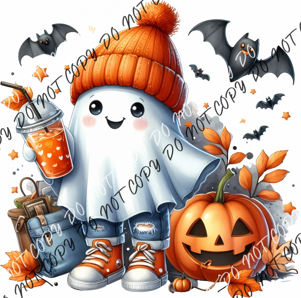 Cute Ghost With Drink And Backpack Dtf Transfer Rtp Transfers