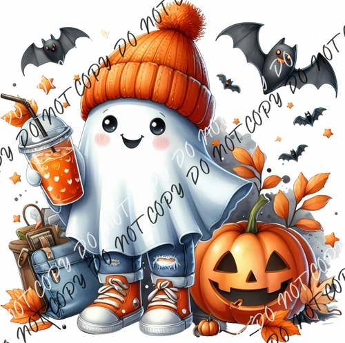 Cute Ghost With Drink And Backpack Dtf Transfer Rtp Transfers