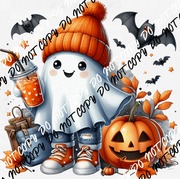 Cute Ghost with Drink and Backpack DTF Transfer - We Print U Press DTF Transfers