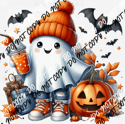 Cute Ghost with Drink and Backpack DTF Transfer - We Print U Press DTF Transfers