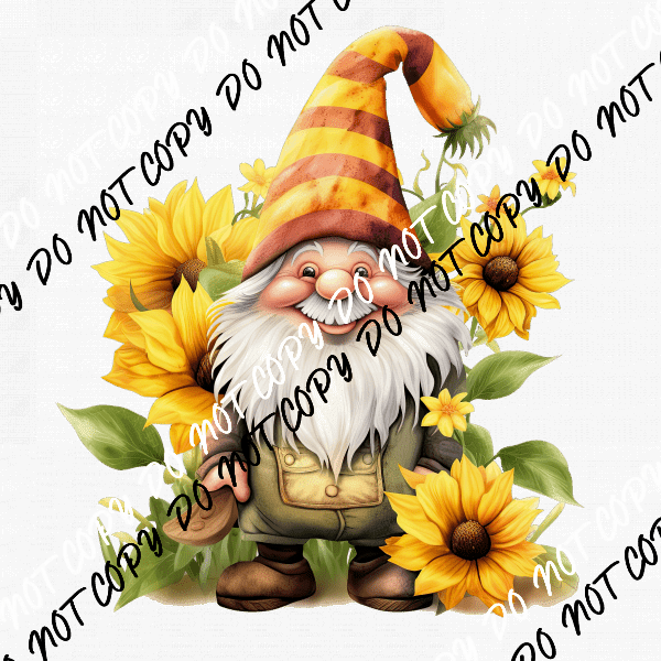 Cute Happy Sunflower Gnome Watercolor DTF Transfer - We Print U Press DTF Transfers