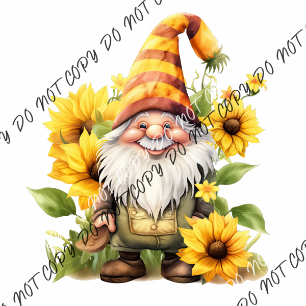 Cute Happy Sunflower Gnome Watercolor Dtf Transfer