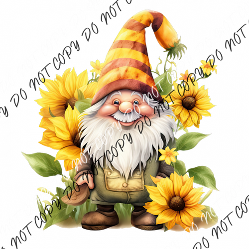 Cute Happy Sunflower Gnome Watercolor Dtf Transfer