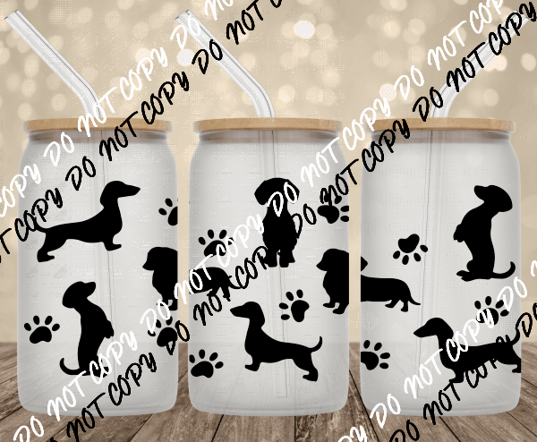 Dachshund Silhouette UV Transfer for 16 oz Glass Can - We Print U Press DTF Transfers