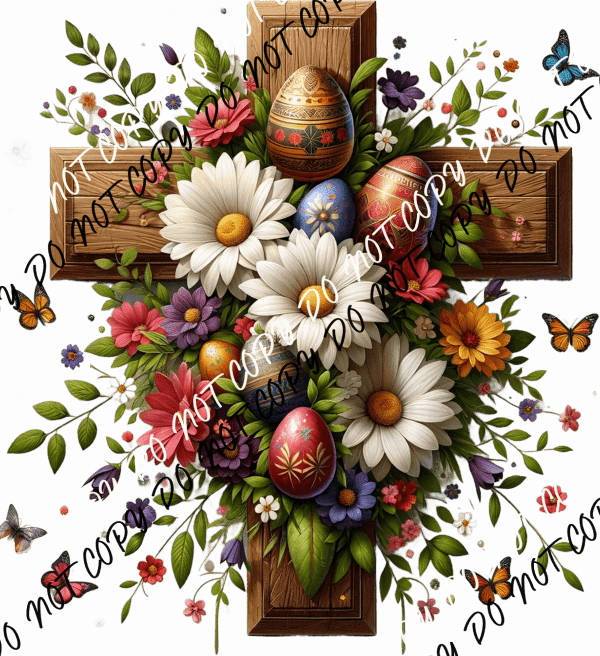 Daisy Cross and Easter Blooms DTF Transfer - We Print U Press DTF Transfers