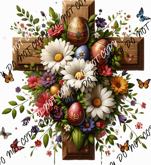 Daisy Cross and Easter Blooms DTF Transfer - We Print U Press DTF Transfers