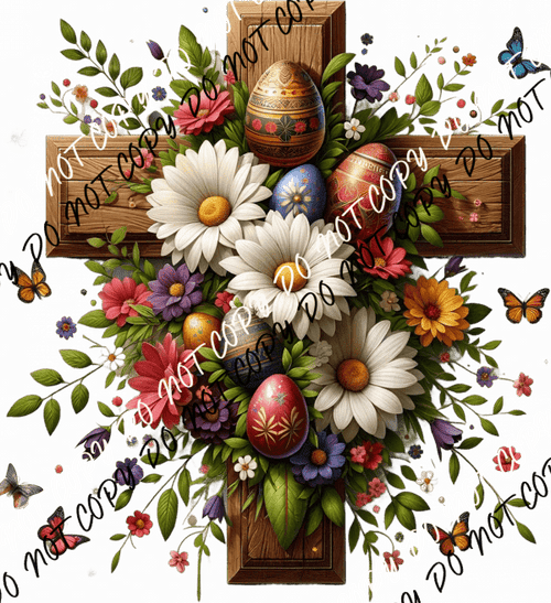 Daisy Cross and Easter Blooms DTF Transfer - We Print U Press DTF Transfers