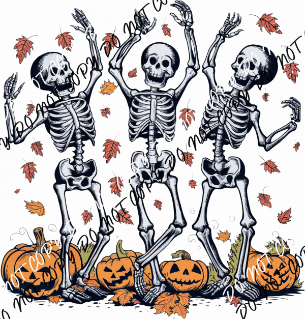 Dancing Skeletons with Pumpkins DTF Transfer - We Print U Press DTF Transfers