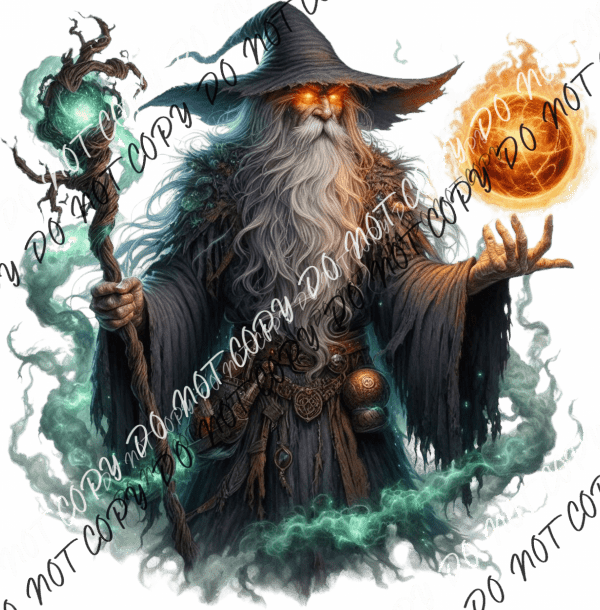 Dark Wizard with Fire Orb DTF Transfer - We Print U Press DTF Transfers
