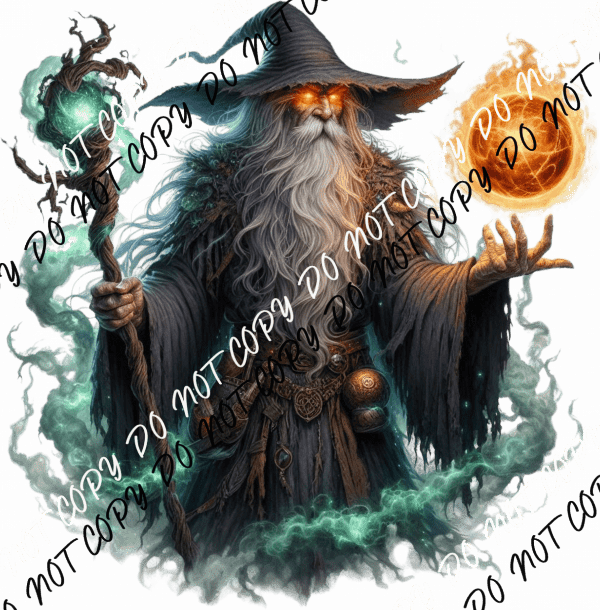 Dark Wizard with Fire Orb DTF Transfer - We Print U Press DTF Transfers