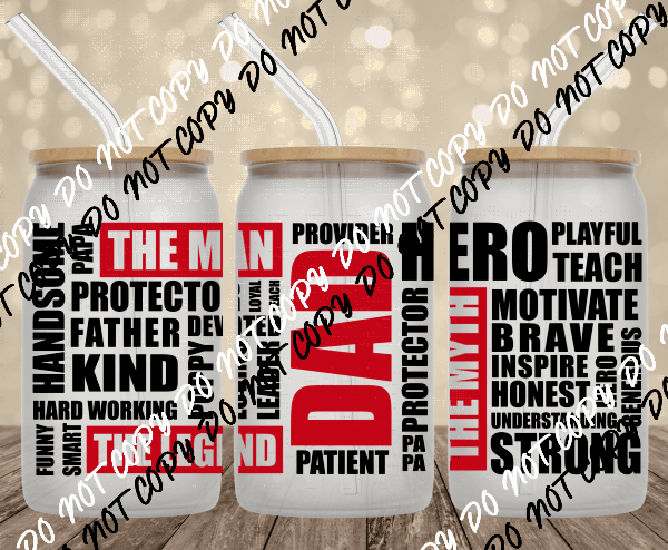 Descriptive Dad Words UV Transfer for 16 oz Glass Can - We Print U Press DTF Transfers