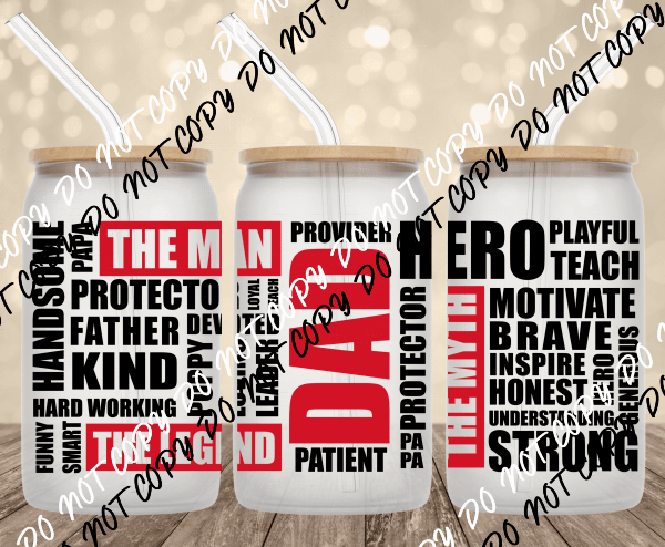 Descriptive Dad Words UV Transfer for 16 oz Glass Can - We Print U Press DTF Transfers