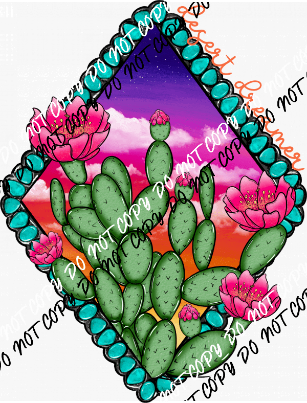 Desert Dreamer Pink Floral Cactus DTF Transfer - We Print U Press DTF Transfers