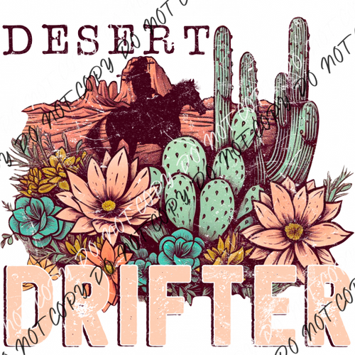 Desert Drifter Cactus Distressed Dtf Transfer Rtp Transfers