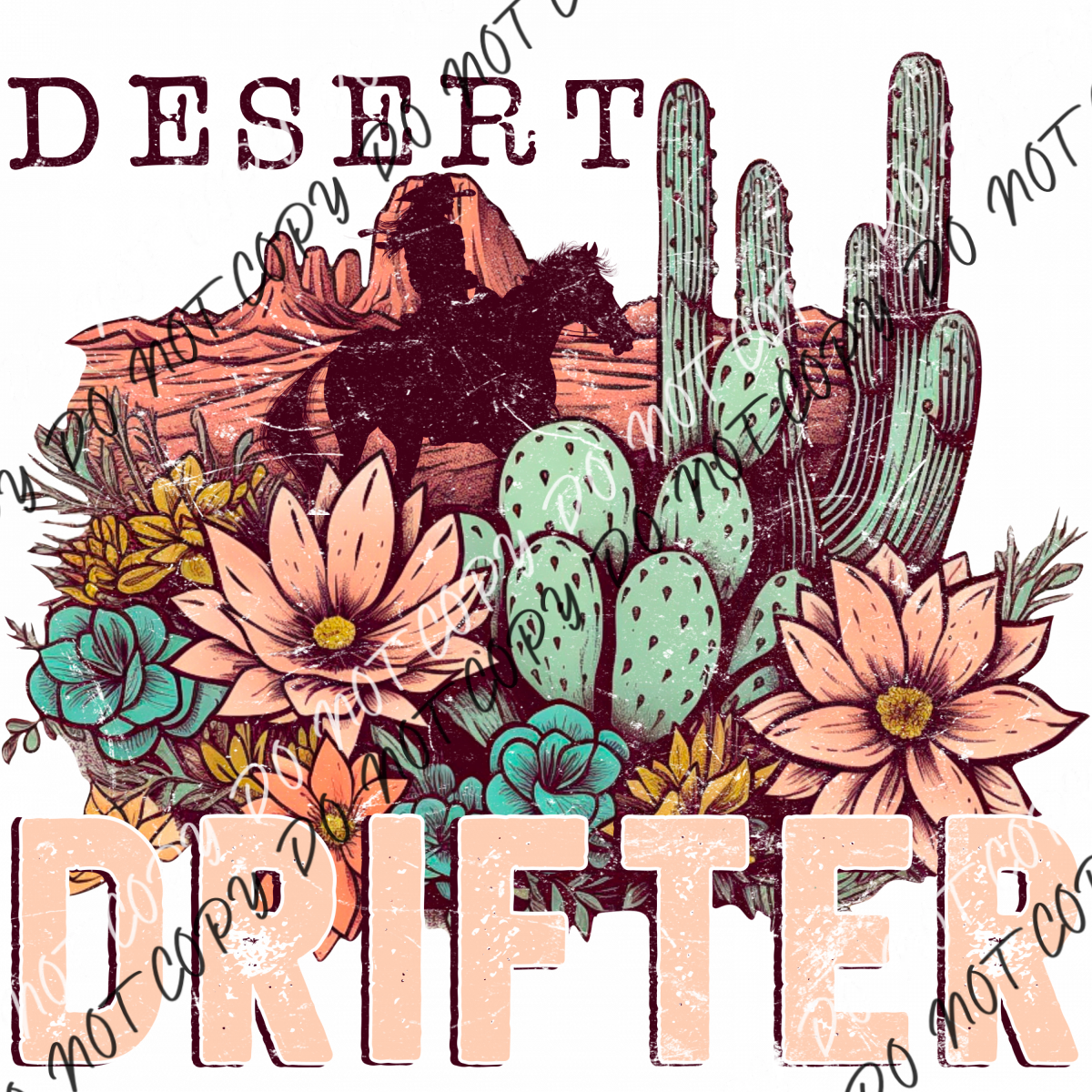Desert Drifter Cactus Distressed Dtf Transfer Rtp Transfers