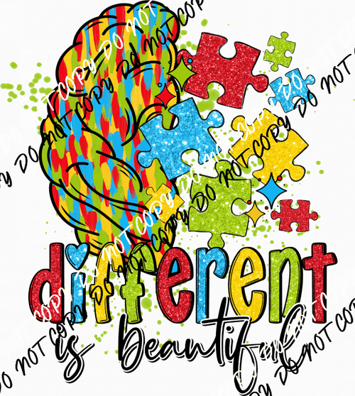 Different is Beautiful Autism Awareness DTF Transfer - We Print U Press DTF Transfers