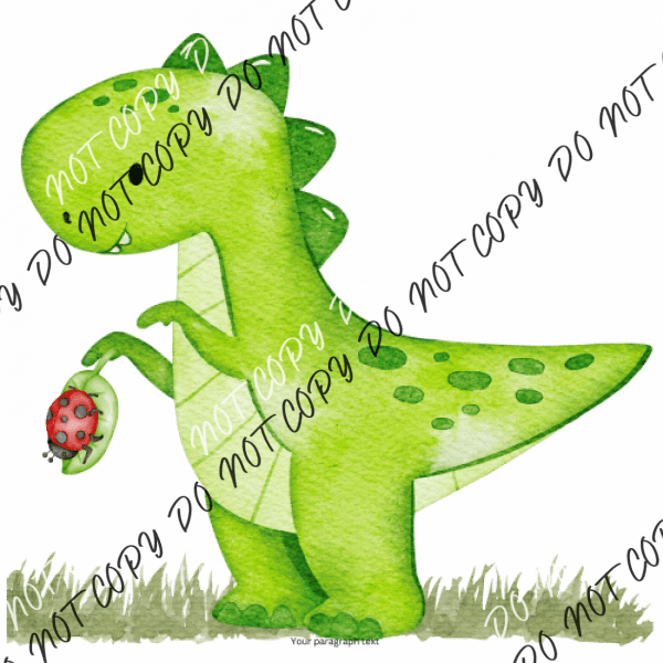 Baby Dinosaur Lime Green With Ladybug Dtf Transfer