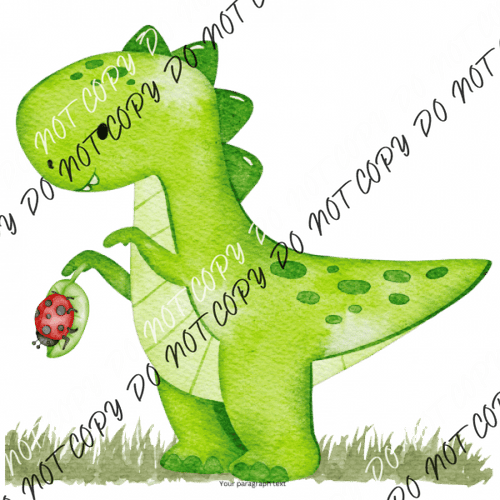 Baby Dinosaur Lime Green With Ladybug Dtf Transfer