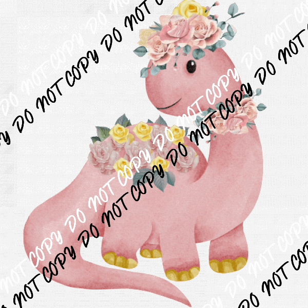 Dinosaur Baby Pink with Roses DTF Transfer - We Print U Press DTF Transfers