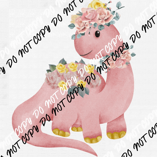 Dinosaur Baby Pink with Roses DTF Transfer - We Print U Press DTF Transfers