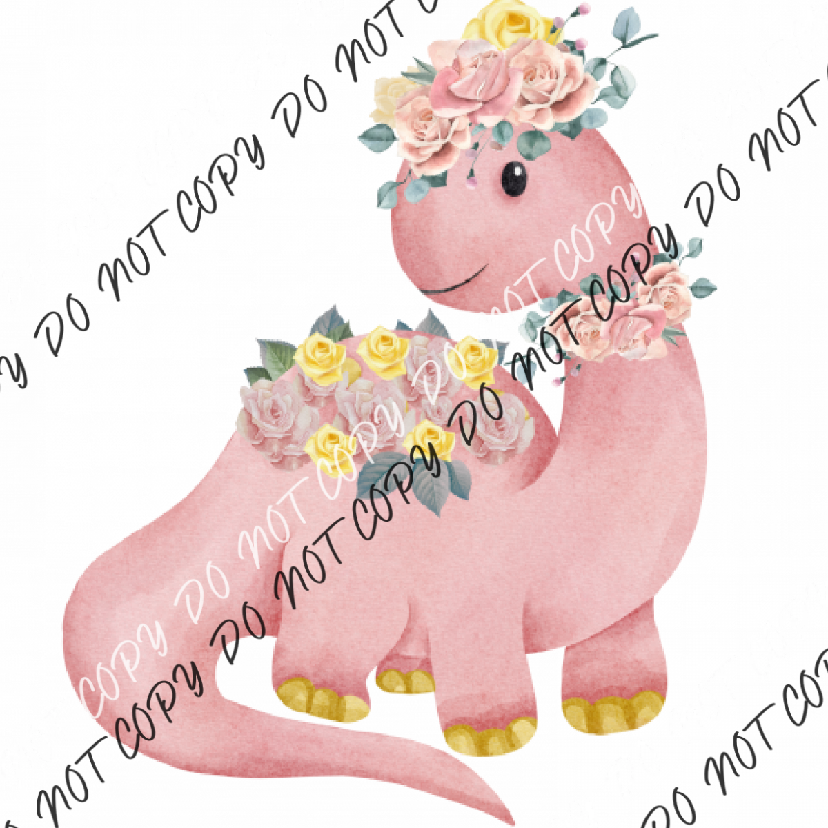Dinosaur Baby Pink With Roses Dtf Transfer