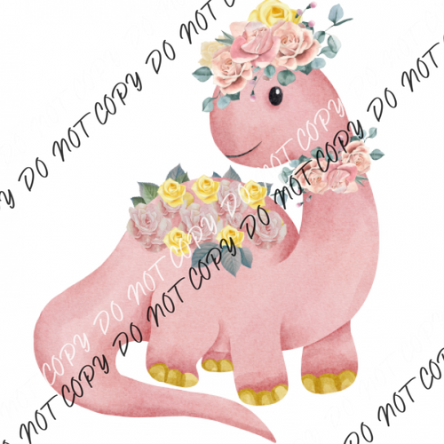 Dinosaur Baby Pink With Roses Dtf Transfer