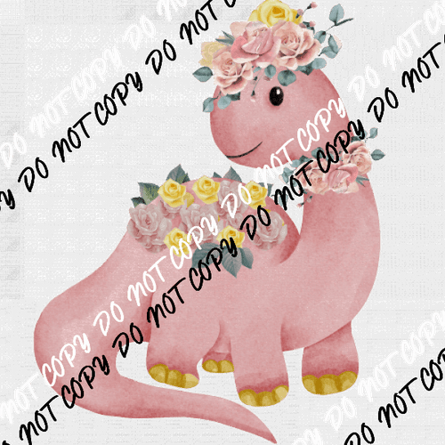Dinosaur Baby Pink with Roses DTF Transfer - We Print U Press DTF Transfers