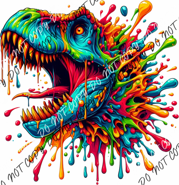 Dinosaur Head Color Drip Dtf Transfer Rtp Transfers