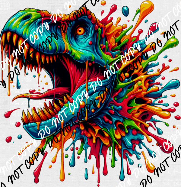 Dinosaur Head Color Drip DTF Transfer - We Print U Press DTF Transfers