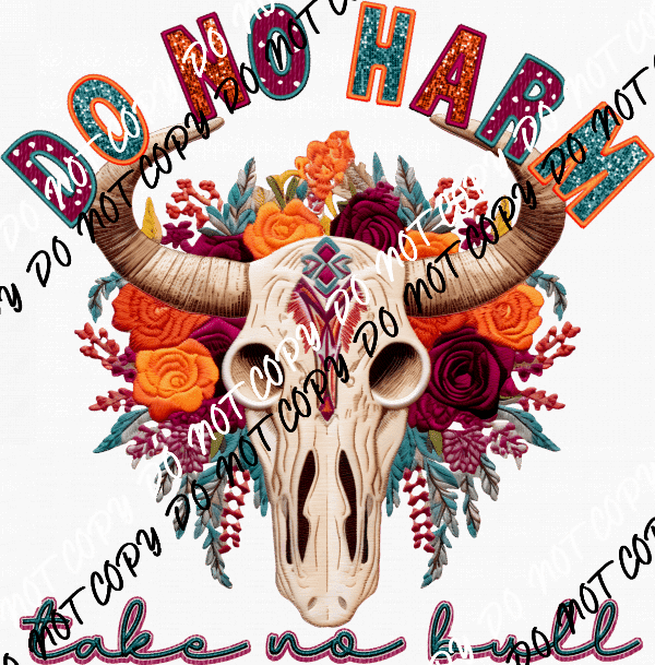 Do No Harm Cow Skull faux sequin and embroidery DTF Transfer - We Print U Press DTF Transfers