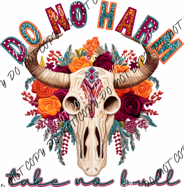 Do No Harm Cow Skull Faux Sequin And Embroidery Dtf Transfer Rtp Transfers