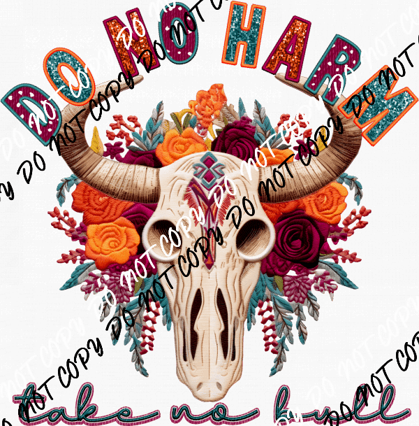 Do No Harm Cow Skull faux sequin and embroidery DTF Transfer - We Print U Press DTF Transfers