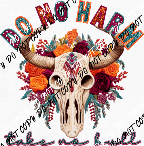 Do No Harm Cow Skull faux sequin and embroidery DTF Transfer - We Print U Press DTF Transfers