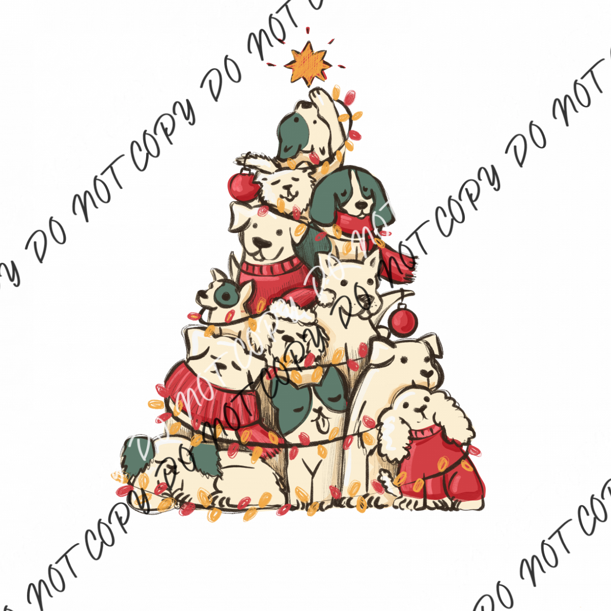 Dog Christmas Tree Dtf Transfer